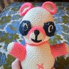 Vintage Softie Hot Pink Crochet Panda Plush Kitschy Bear Stuffed Animal Rare 9   