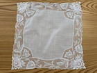 Vintage Flowers White Net Lace Linen Hanky Handkerchief Hankie 11 1 2 