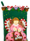 Vtg Handmade Completed Bucilla Felt Applique Christmas Stocking Cupcake Angel