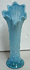 Vintage Fluted Tall Blue Glass Vase