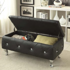 Storage Bench Ottoman Tufted Seat Upholstered Footrest Stool Top Bonded Leather