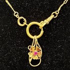 Vintage 12k Gold Filled Pocket Watch Fancy Link Chain Fob  Dog Clip  Ruby-glass