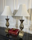 Pair Vintage Brass Pineapple Table Lamps Tall Hollywood Regency Coastal Style