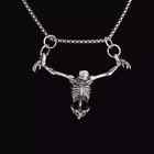 Gothic Biker Skull Pendant Necklace Stainless Steel Chain Crucifixion Captivity
