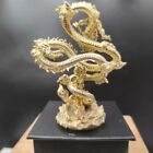 Yellow Chinese Solid Bronze Copper Statue Hand Carved Dragon Realistic Model