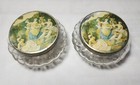 2 Vintage  Victorian Powder Jar Jars Storage Ribbed Glass Metal Lid Women Design