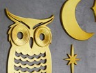 Mid Century Modern Art Deco Vintage Style Owl Moon Stars Wall D  cor Art Deco 60s