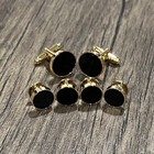 Round Onyx Cufflinks And Dress Shirt Studs Set Men Wedding Essential Gift