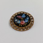 Victorian Enameled Brass Butterfly Flower Button Turned Brooch
