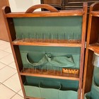 Vintage Primitive Wooden Hinged Folding Sewing Accessories Organizer Cabinet