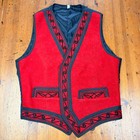 Vintage Eastern European Folk Embroidered Wool Vest Red Black Boho Men M 60s 70s