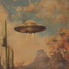 Vintage Ufo Cactus Flower Wall Art  Alien Botanical Poster  Sci-fi Western Decor