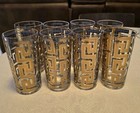 8 Georges Briard Mid-century 22-karat Gold Greek Key Glasses 