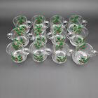 Set Of 12 Vintage Clear Glass Holiday Mugs With Festive Holly   Berry Design