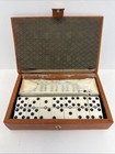 Vtg Late 19th Century Dominos Set With Leather Domino Box      