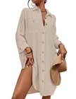  Womens Modern Swimsuit Cover Up Blouse Button Down Shirt Medium Apricot