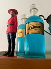 2 Vintage Pharmacy Apothecary Glass Bottles   Gold Labels