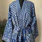 Indian Blue Floral 100  Cotton Robes Long Kimono Sleepwear Night Kimono Robes