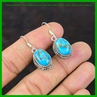 Copper Blue Turquoise Gemstone Vintage Dangling December New Earrings 925 Silver