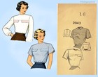 1950s Vintage Mail Order Sewing Pattern 2043 Lovely Misses Blouse Size 34 Bust