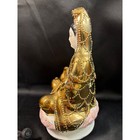 Vintage Chinese Porcelain Guan Yin Statue Gold Gilt Moriage Lotus Base Figurine