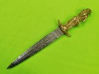 Antique 19 Century Spanish Toledo Figural Handle Engraved Dagger Knife W  Sheath