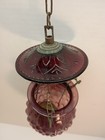 Vintage Hanging Candle Lamp Ornate    Brass And Purple Glass Lantern Grape   Leaf
