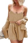 Nwt 3-piece Button Down  Crop Cami   Shorts Set Cotton Blend Apricot