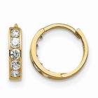 14k Yellow Gold Kid   s Earrings White Round Cubic Zirconia Polished Hinged Hoop