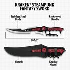 Kraken Steampunk Fantasy Full-tang Sword   Curved Blade   Leather Sheath   20 5 