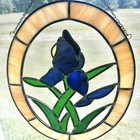 Vtg Leaded Cobalt Slag Glass Iris Window Panel Sun Catcher 1982 Ca Gallery 16 