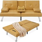 Convertible Futon Sofa Bed W  Adjustable Backrest Cupholders Small Spaces New