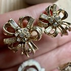 Vtg 2 Pairs Coro Earrings 7 8  Flower Triangle Glass Rhinestones Gold Silver