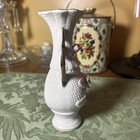 Unique Shaped Porcelain Vase With Applied  Rose Vintage