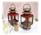 Pair Vintage Red 4 Sided Metal Carriage House Candle Holder Lanterns Hong Kong