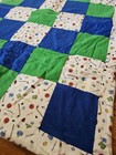 New Baby Crib Flannel Quilt Handmade Boys Patchwork Sports 40 x30  Green Blue