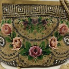 Vtg Gold   Pink Beaded Tapestry Floral Rose Bohemian Handbag Clutch Purse