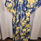 Japanese Yukata Kimono Robe Blue Yellow Floral 100  Cotton Obi Belt Free Size