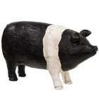 New Primitive Pig Farmhouse Animal Figurine Black White Resin Carved 6 hx9 5 l