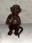 Antique Bronze Monkey With Tamborine Statue Figurine 7    Rare