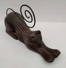 Hand Carved Wooden Cat Figurine Sculpture Black Wire Tail  Decorative Stretching