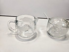 Nestle Co  World Map World Atlas Etched Glass Sugar Creamer Set With Lid   Spoon