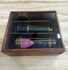 Nautical  Set Of 3   Full Brass Black Leather Telescope With Magnifier Antique