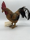 Vtg Folk Art Rooster Handmade Country Primitive Feathers Paper Mache Glass Eyes