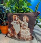 Vintage Wool Saint Bernard Needlepoint Pillow Victorian Girl 16  St