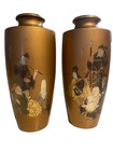 Pair Gilt Bronze Japanese Vases With Immortal Figures Signed 8 5 