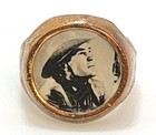 Vintage Gumball Cowboy Picture Ring - Randolph Scott - Goldtone - Plastic - R-1