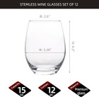 Stemless Wine Glasses Set Of 12  15 Ounce Smooth Rim Standard Wine Glass Tumbler