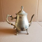 Vintage Flower Detailed Silverplate Tea coffee Pot Kettle Footed With Hinged Lid