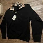 Burberry Men s Black 1 2 Zip Mock Neck Sweatshirt Check Collar Size L